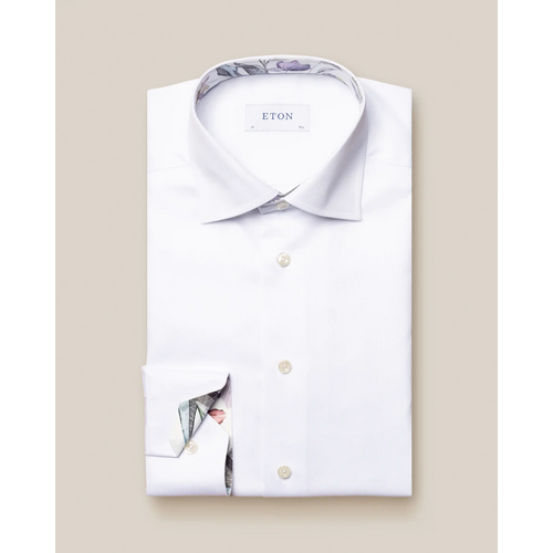 Eton Contemporary Fit - White Signature twill - Floral print details